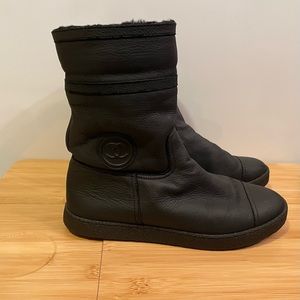 Chanel G28519 Leather Mouton Boots 39 Black Authentic Women Used